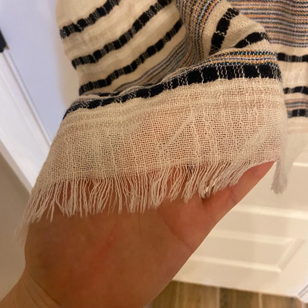 Striped Fringe Shawl Wrap Cardigan - Picture 5 of 7